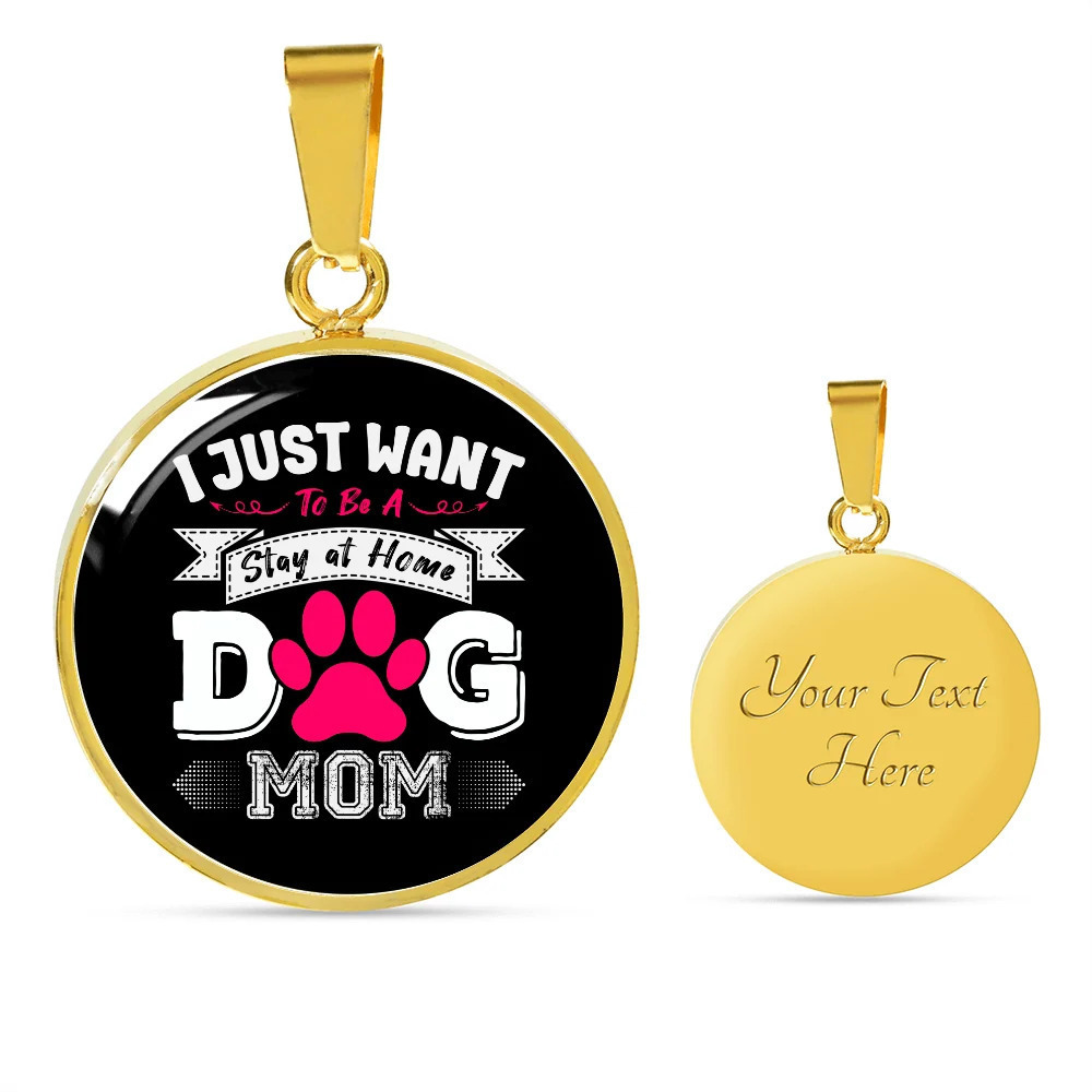 Just Dog Mom Personalized Engraved Gold Circle Necklace Custom Name Date Gift f